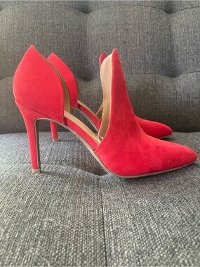 Christian Siriano Red Suede Pointed Toe Stiletto Pumps